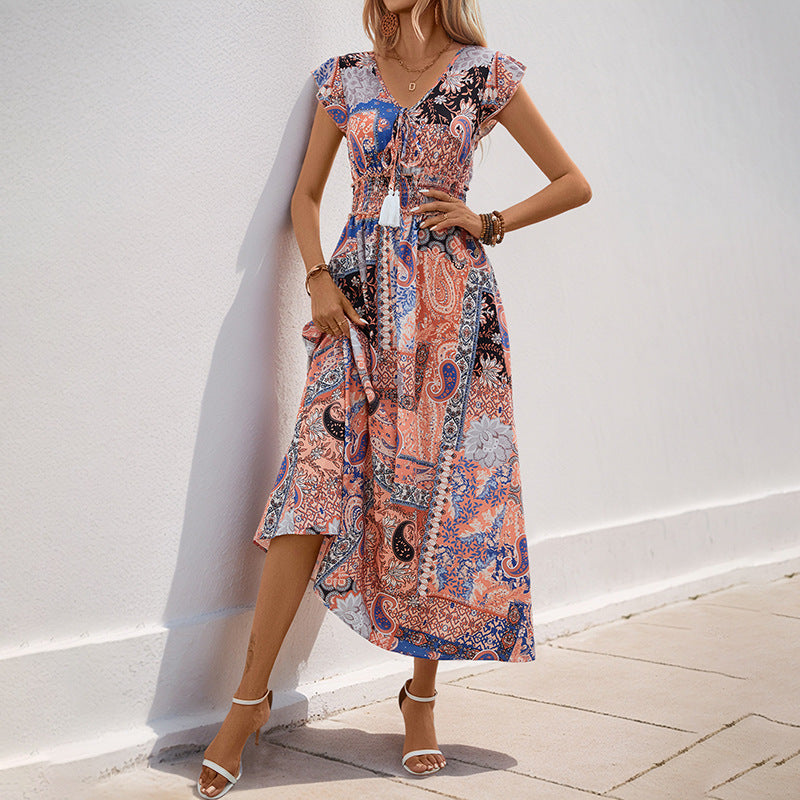 Damen Maxi-Kleid mit romantischem Paisley-Design und tailliertem Schnitt Drune
