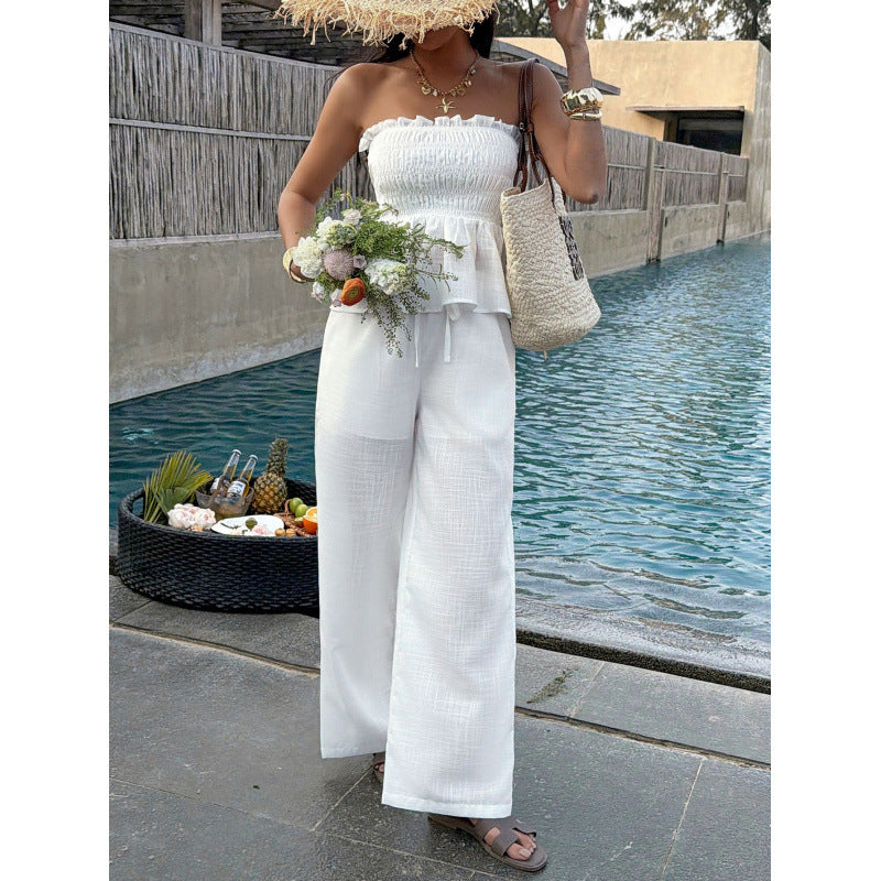 Damen Elegantes Oberteil mit gerafftem Bustier und weiten Hosen Drune