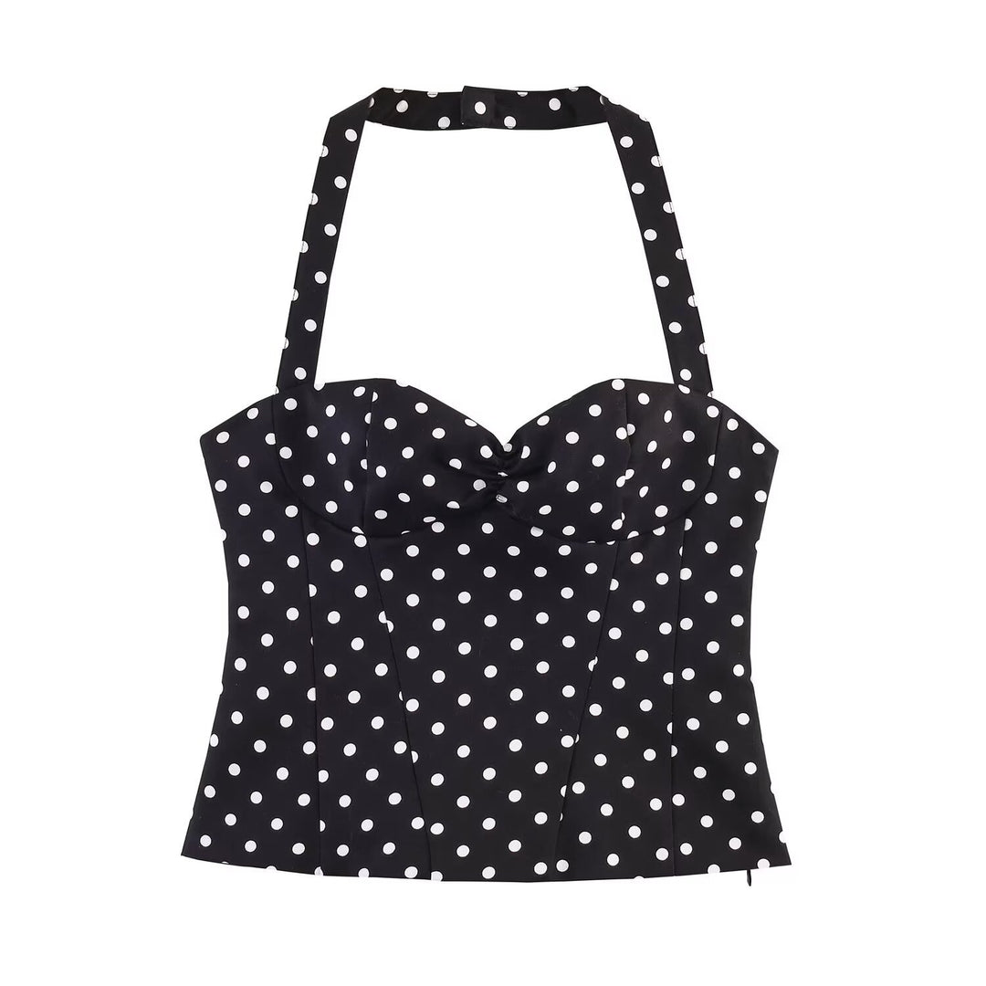 Damen Corsage-Top mit verstellbaren Trägern und verspieltem Punkten-Design Drune
