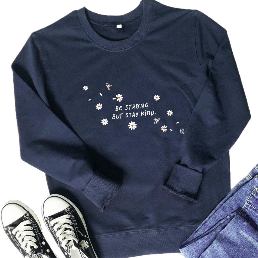 Damen Sweatshirt mit inspirierender Botschaft und floralem Design Drune