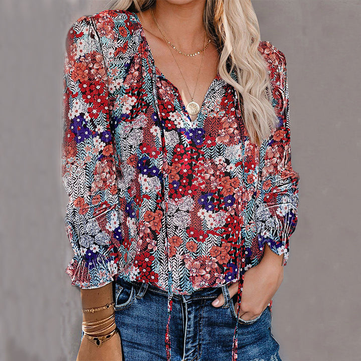 Damen Bluse mit raffiniertem Leopardenmuster und modischem V-Ausschnitt Drune