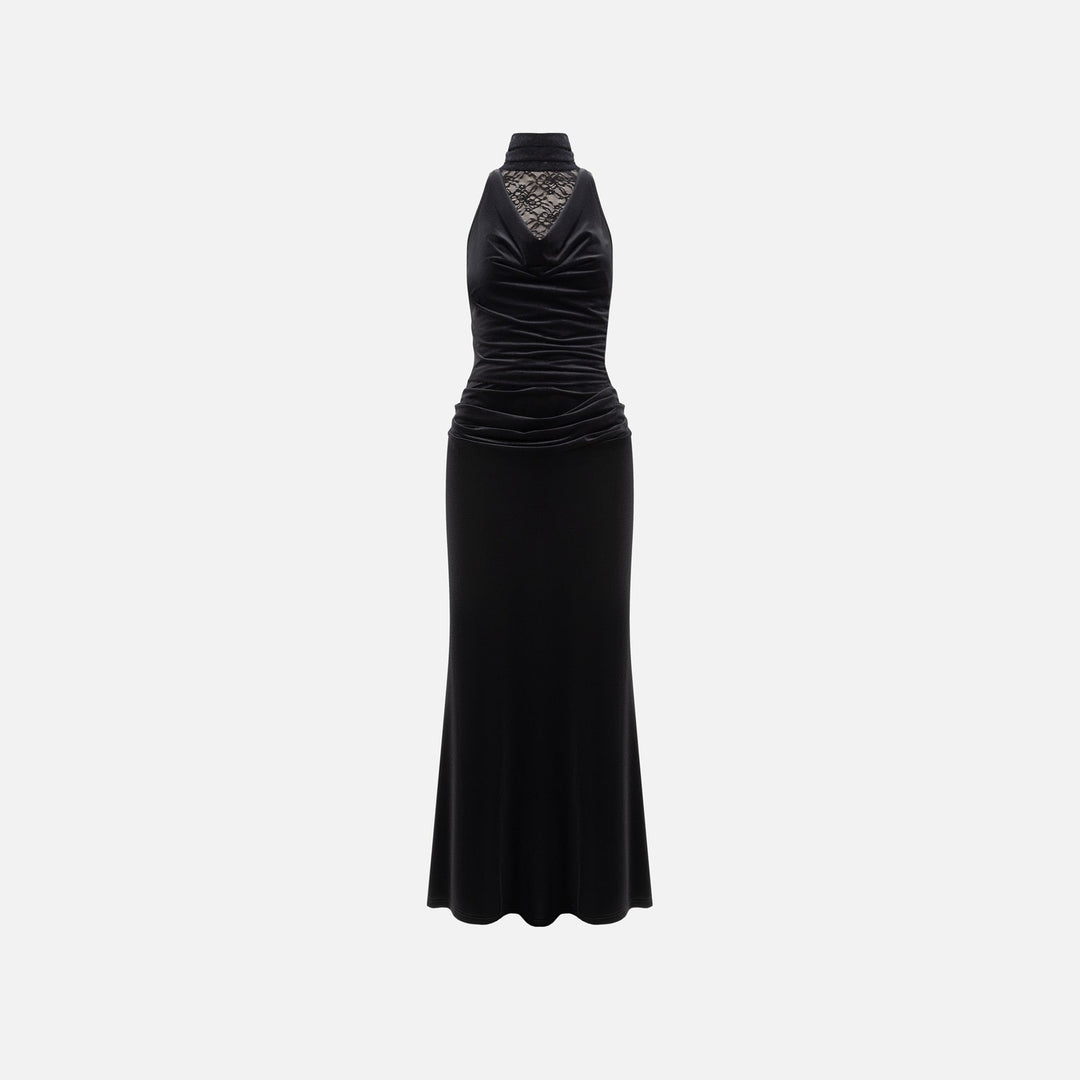 Damen Elegantes Abendkleid mit raffiniertem Spitzen- und Drapierungsdetail Drune