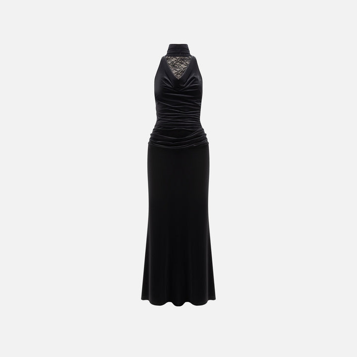 Damen Elegantes Abendkleid mit raffiniertem Spitzen- und Drapierungsdetail Drune