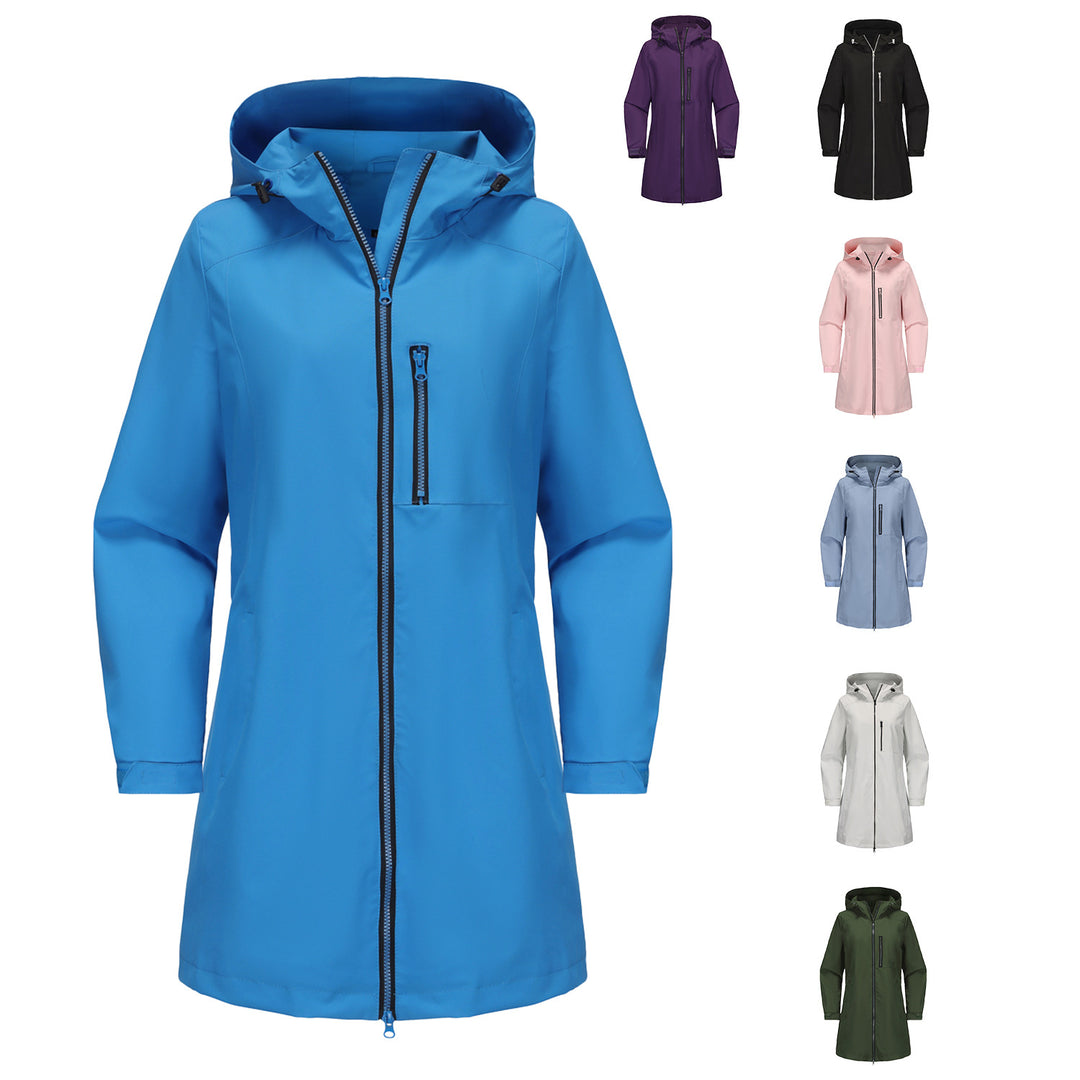 Damen modische Regenjacke mit Kapuze und praktischen Taschen Drune