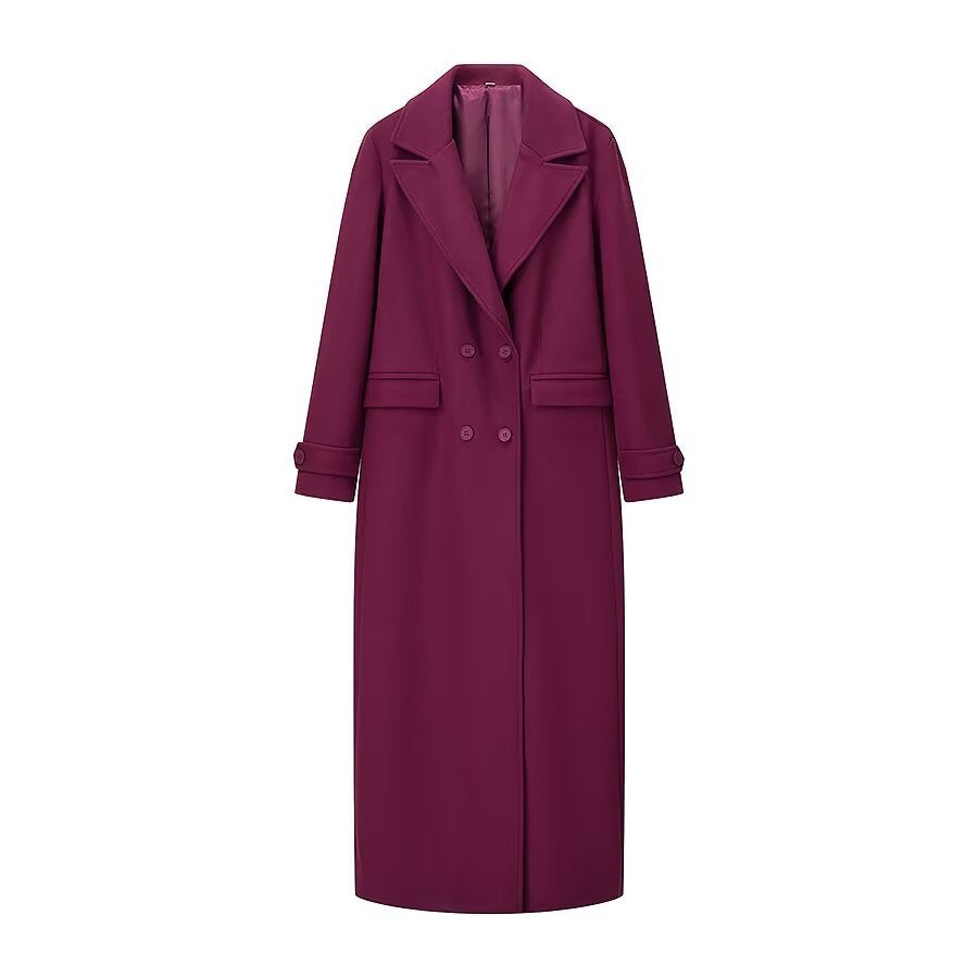 Damen eleganter und lässiger Langmantel mit doppelter Knopfreihe Drune