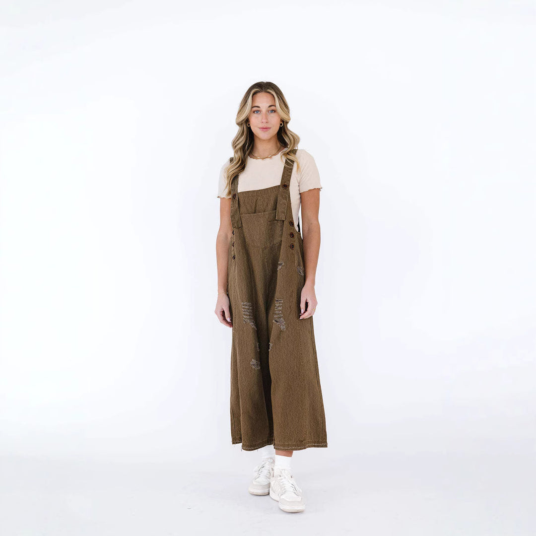 Damen lässige Denim-Latzhose mit trendigen Destroyed-Details Drune