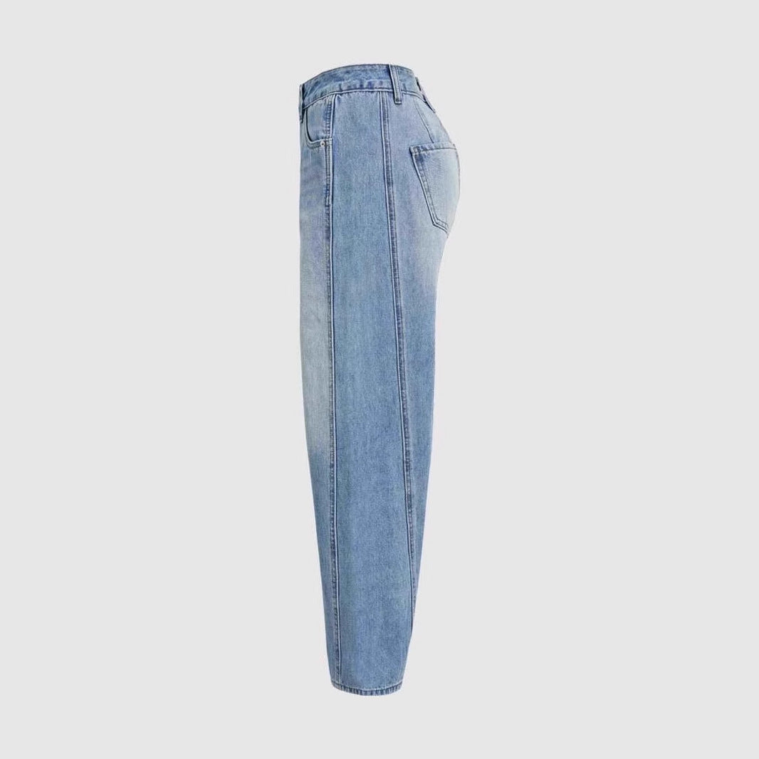 Damen weit geschnittene Denim-Jeans mit hohem Bund und modernen Designdetails Drune