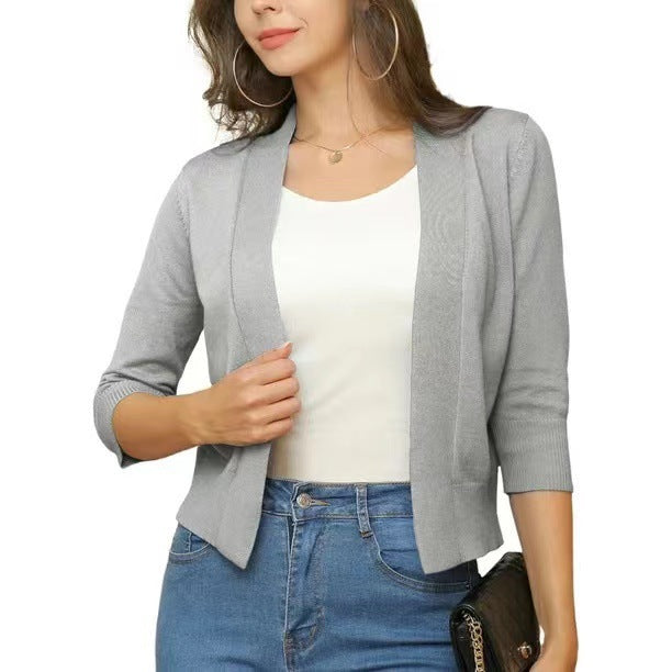 Damen nan offener Kurzcardigan mit dreiviertelärmeln und elastischem Saum Drune