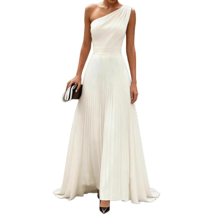 Damen Elegantes einem Schulter-Kleid mit Plissee und fließendem Saum Drune