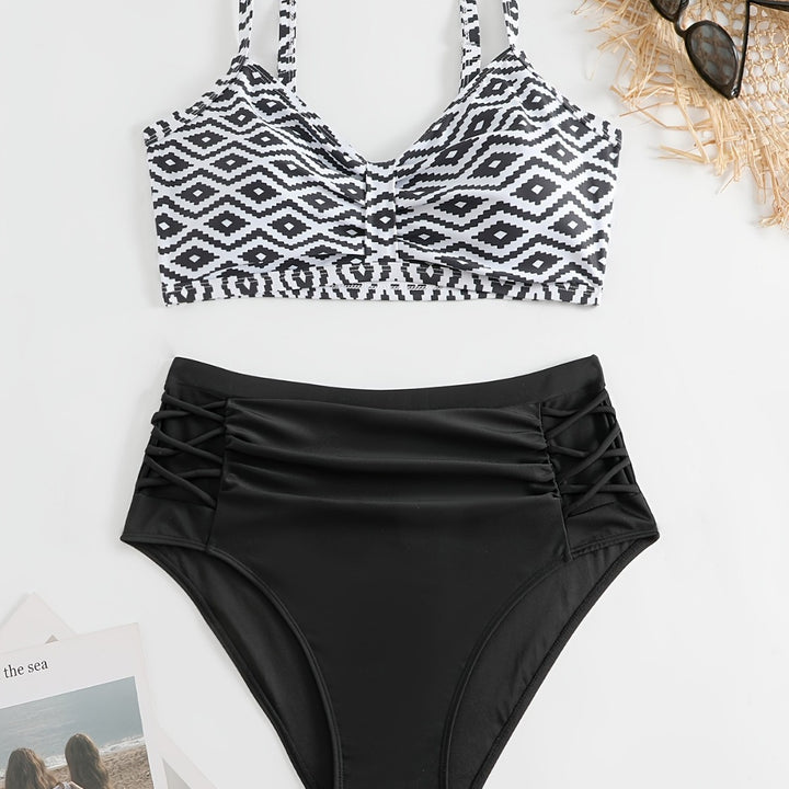Damen Hochgeschnittener Bikini mit floralen Akzenten und raffinierten Details Drune