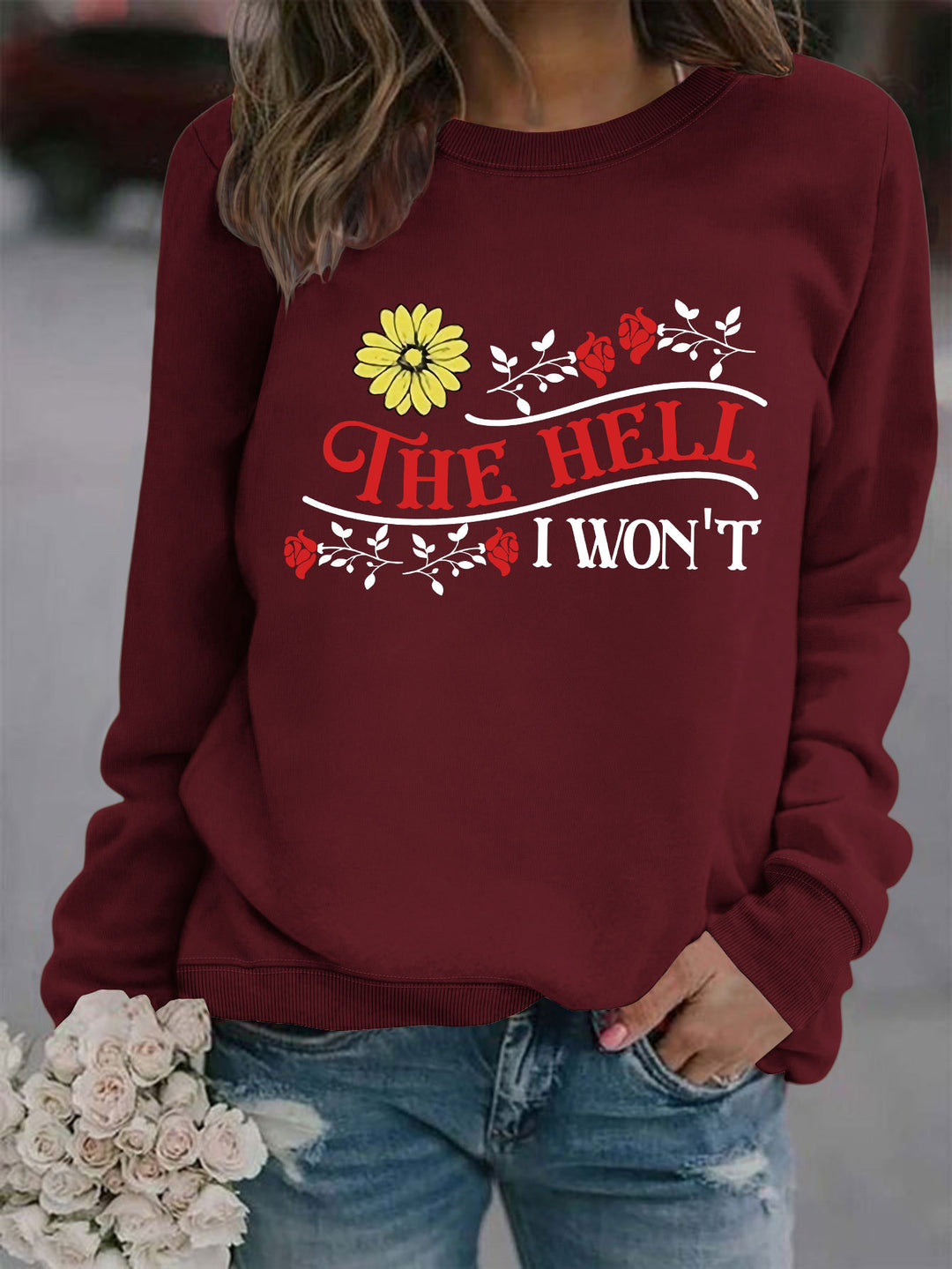 Damen Sweatshirt mit verspieltem Motiv und bequemer Passform Drune