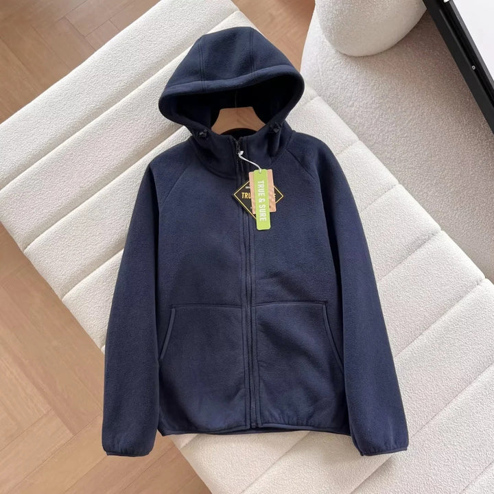 Damen warme und gemütliche Fleecejacke mit Kapuze Drune