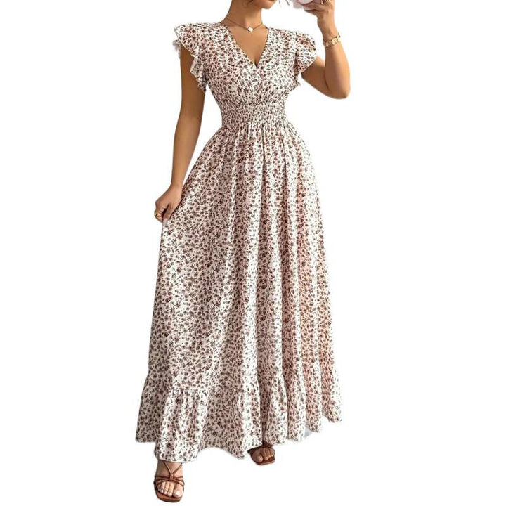 Damen Maxikleid mit floralem Rüschendesign und elastischem Taillenteil Drune