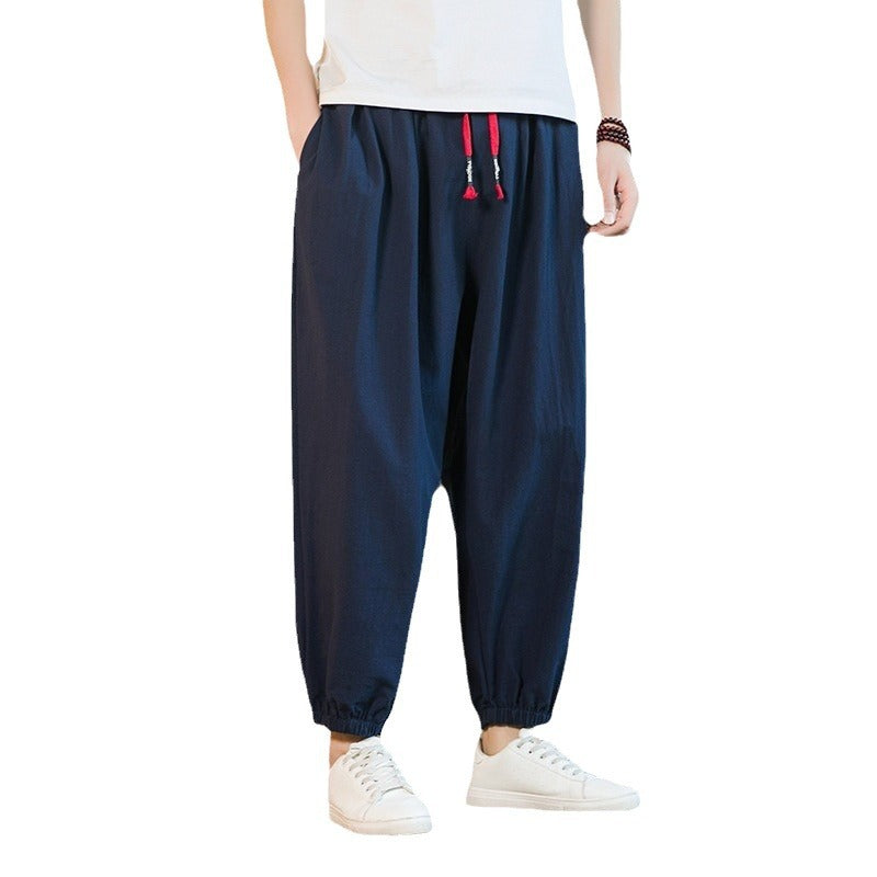 Herren nan lockere Haremshose mit elastischem Bund und dekorativem Kordelzug Drune