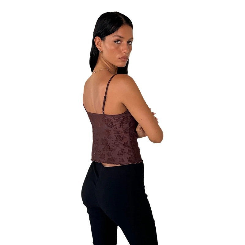Damen Spitzen-Crop-Top mit floralem Design Drune