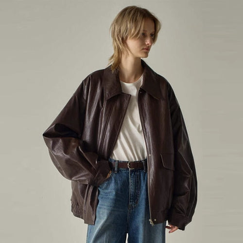 Damen Oversized Kunstlederjacke Drune