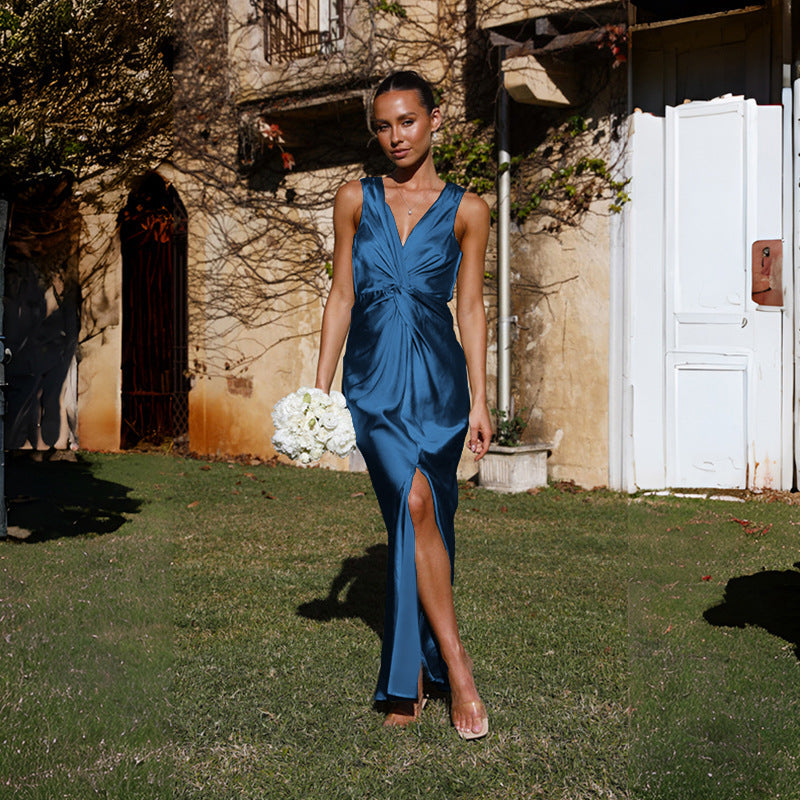 Damen Elegantes Maxikleid mit raffiniertem Wickeloberteil und seitlichem Schlitz Drune