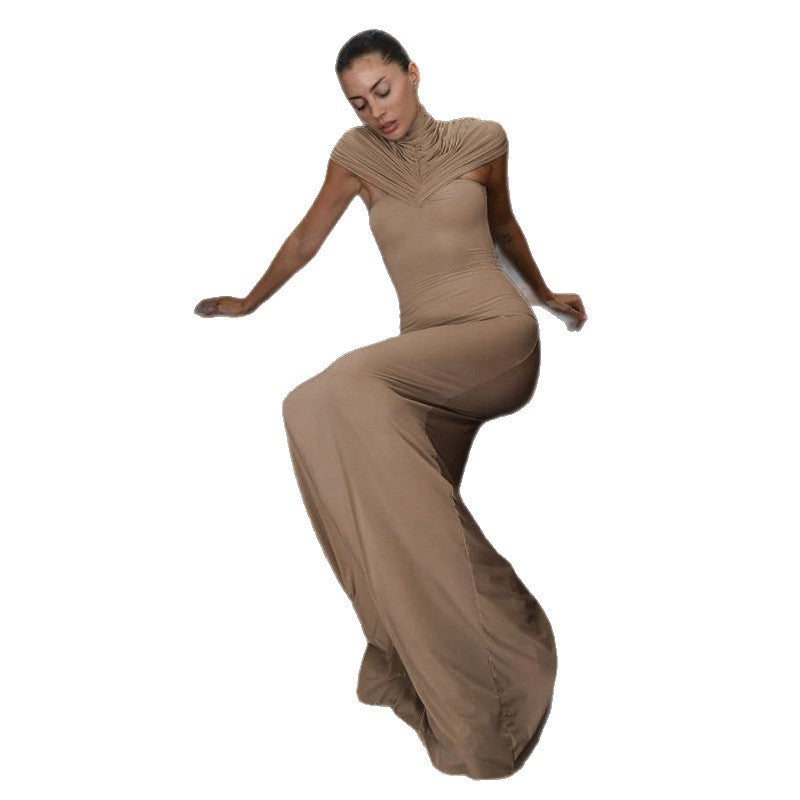 Damen Elegantes bodenlanges Kleid mit raffinierten Drapierungsdetails Drune