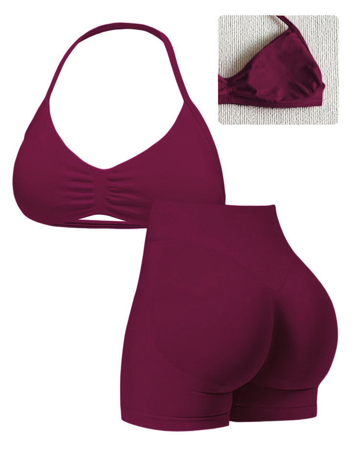 Damen Sport-Bikini-Oberteil mit hoch geschnittenen Shorts und nahtlosem Design Drune