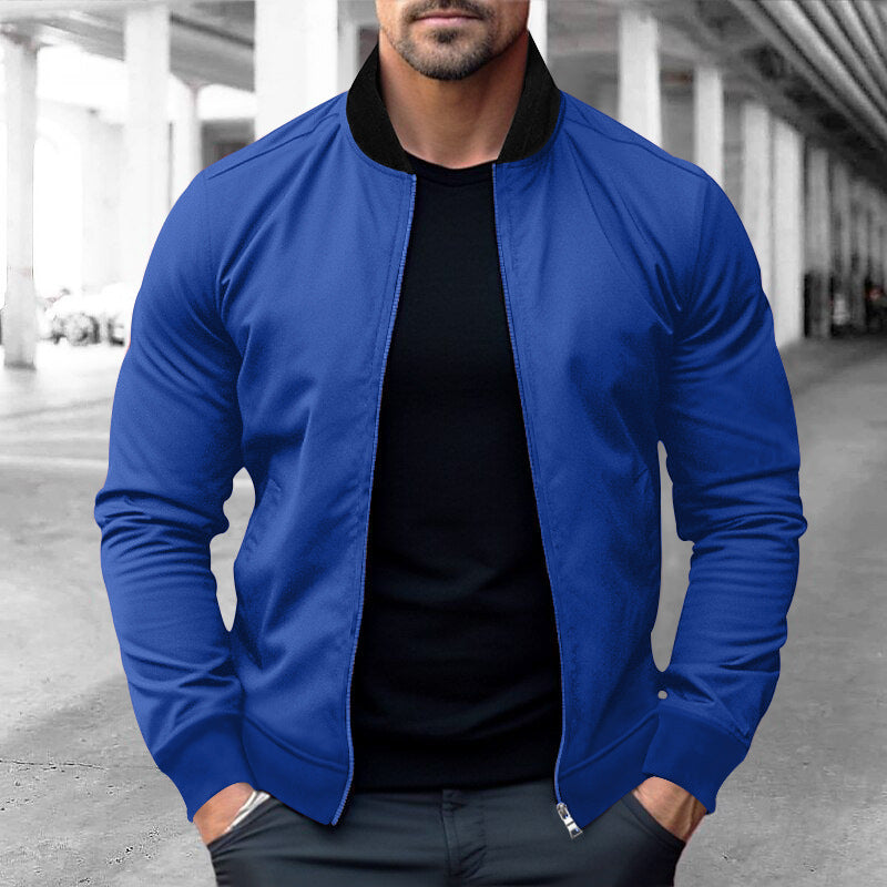 Herren nan sportlich-elegante Sweatjacke im Bomberstil mit Kontrastkragen und Zwei-Wege-Reißverschluss Drune