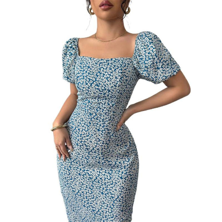 Damen Midikleid mit schulterfreien Puffärmeln und floralem Muster Drune