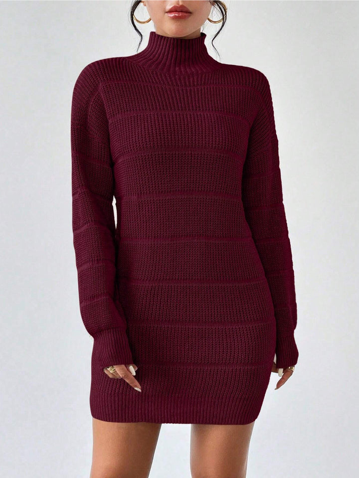 Damen Strickkleid mit hohem Kragen und strukturiertem Muster Drune