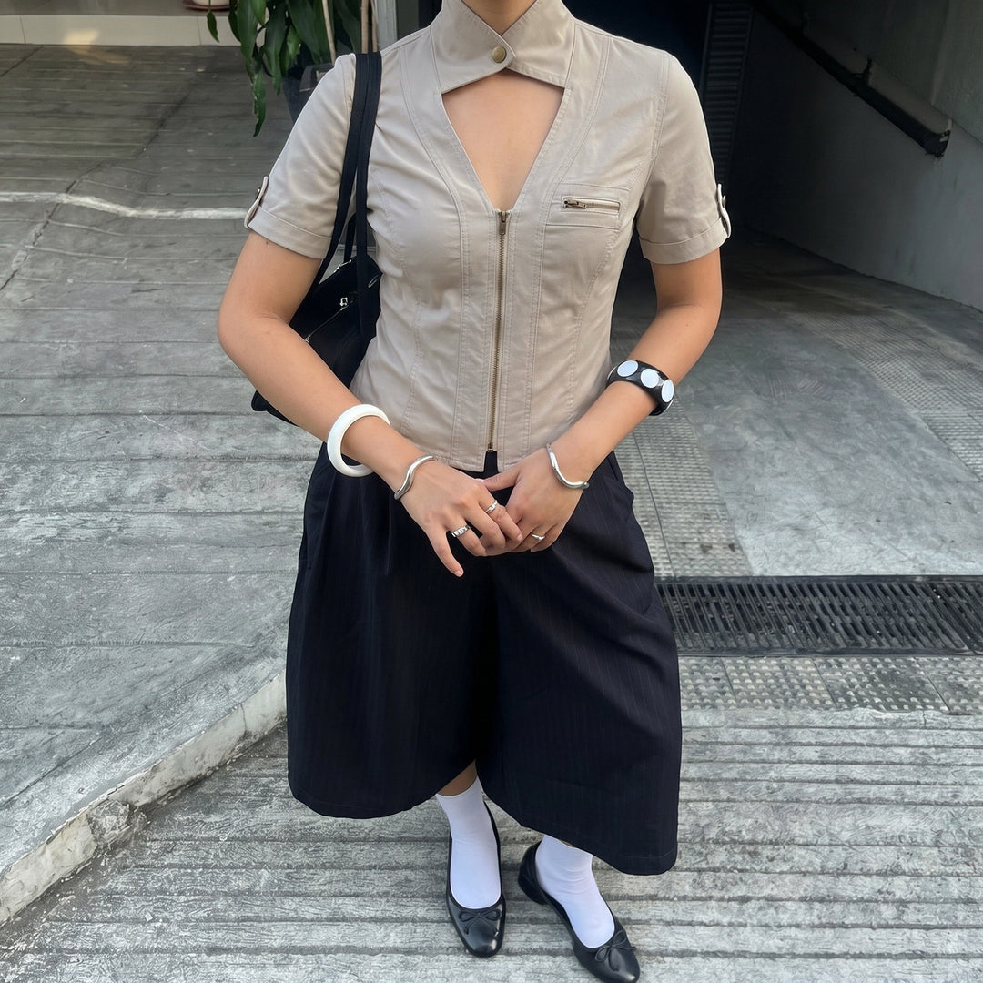 Damen modische Kurzjacke mit strukturiertem Schnitt und praktischen Brusttaschen Drune