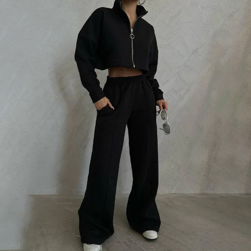 Damen lässiger Cropped Fleece-Trainingsanzug Drune