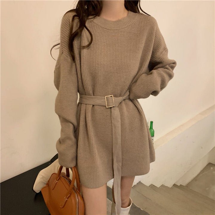 Damen Strickkleid mit Taillengürtel und feiner Ribstruktur Drune