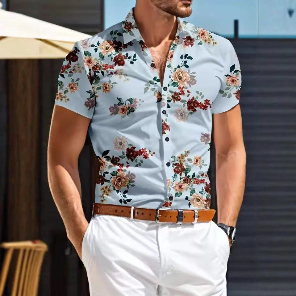 Herren Kurzarm Hemd mit floralem Muster Drune
