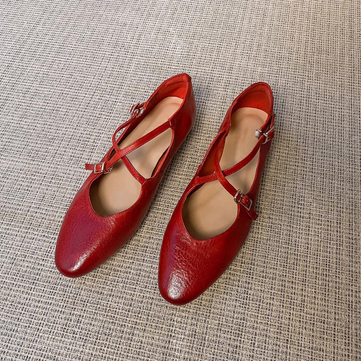 Damen Ballerinas mit kreuzförmigem Riemen und eleganter Spitze Drune