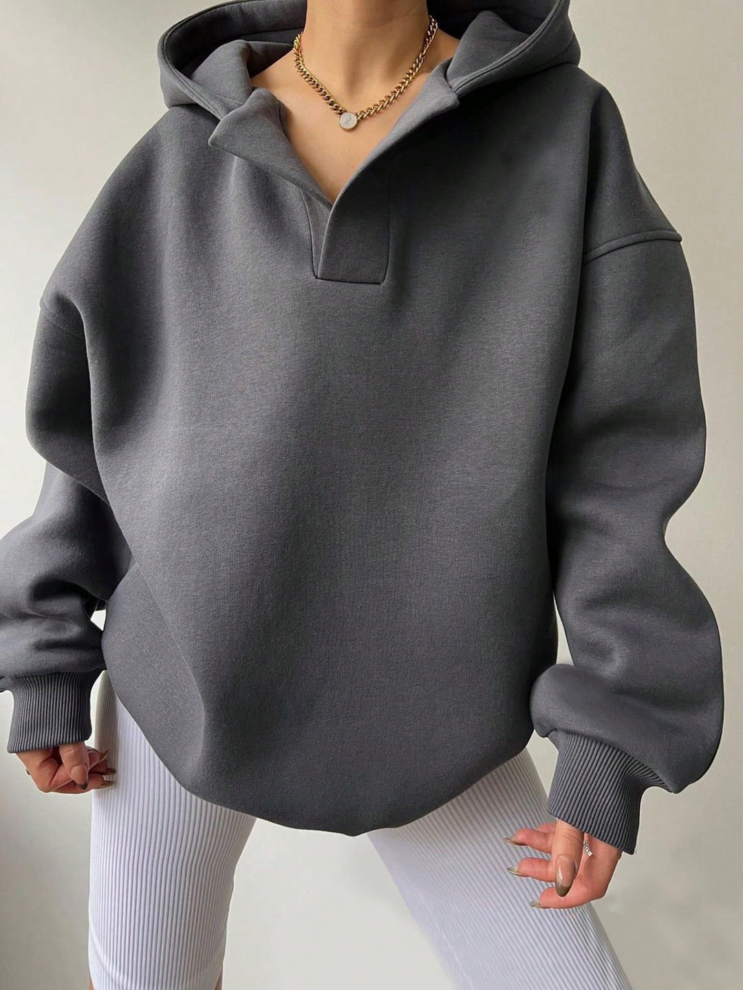 Damen Oversized Kapuzenpullover mit einzigartigem Kragen Drune