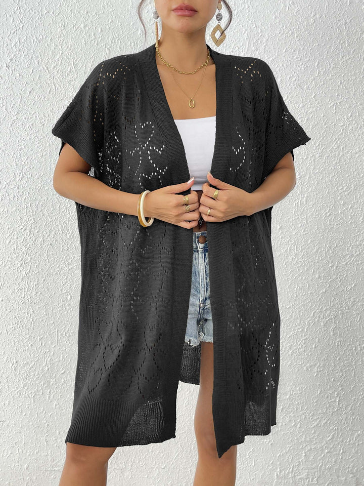 Damen luftiger Strick-Kimono mit floralem Lochmuster Drune