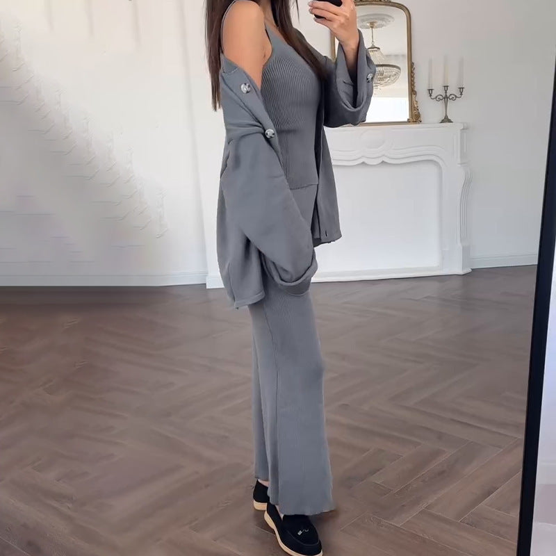 Damen elegantes Strickkleid mit passender Cardigan-Überwurf Drune