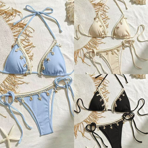 Damen Triangel-Bikini mit dekorativen Muschel-Details Drune