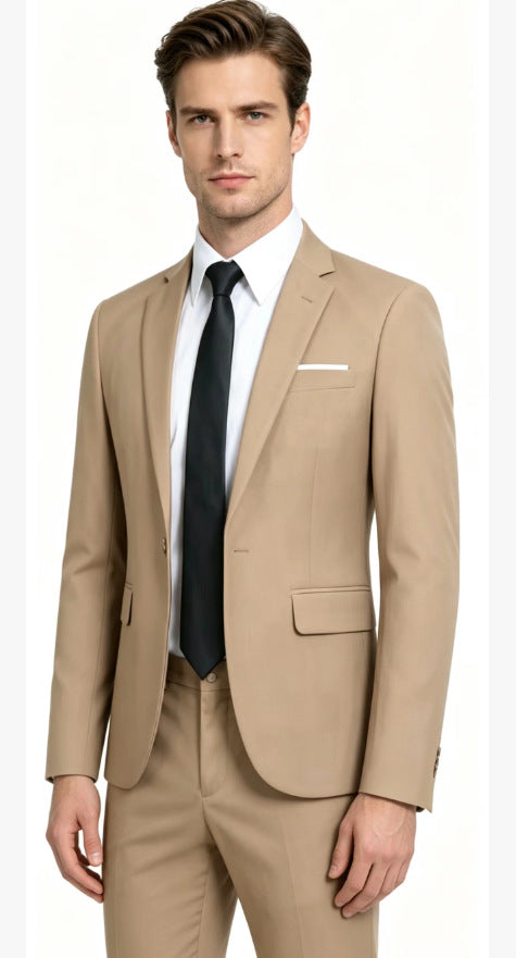 Herren nan tailliertes Anzugset aus leichtem Stretch-Twill mit Ein-Knopf-Sakko und Flat-Front-Hose Drune