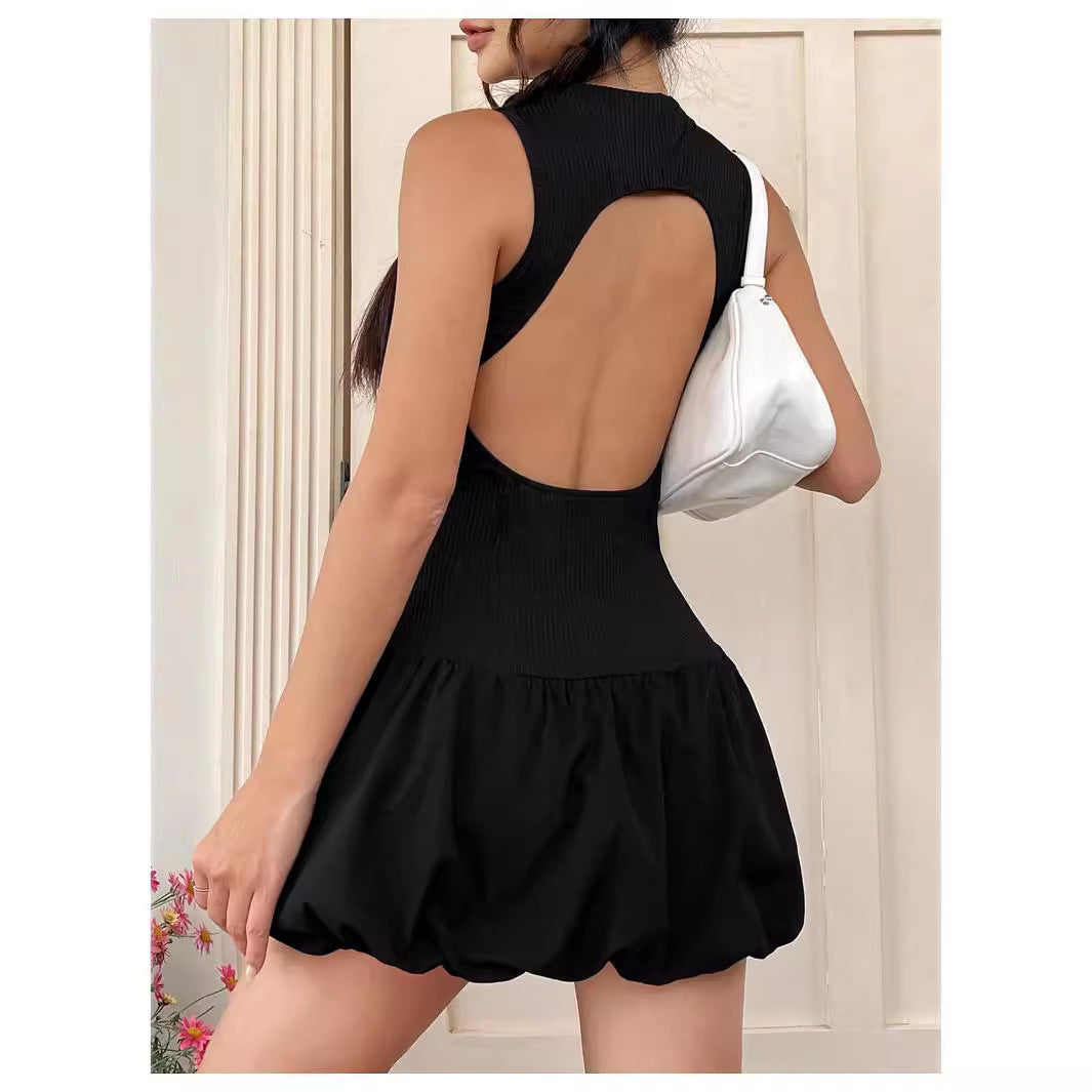 Damen trendiges Mini-Kleid mit hohem Kragen und voluminösem Rock Drune