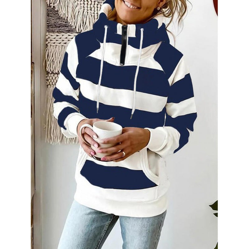 Damen Kapuzenpullover mit modischen Blockstreifen und Kängurutasche Drune