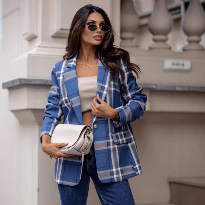 Damen Karierter Blazer mit modernem Schnitt und eleganten Akzenten Drune