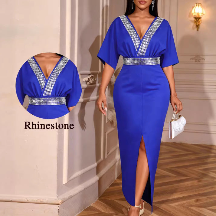 Damen elegantes Maxi-Kleid mit Pailletten und Schlitz Drune