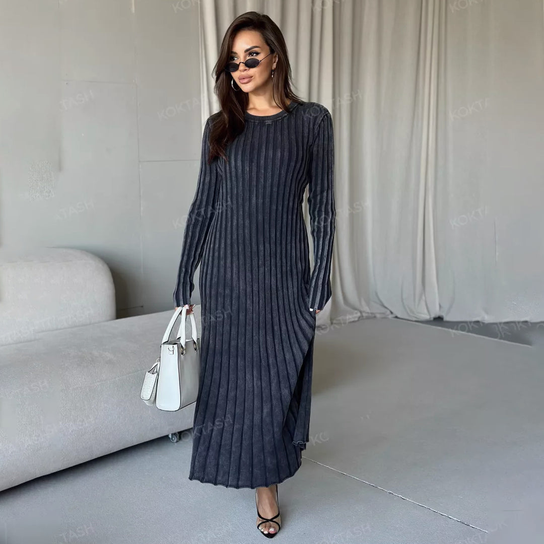 Damen Maxikleid mit Streifenstruktur und elegantem Schnitt Drune