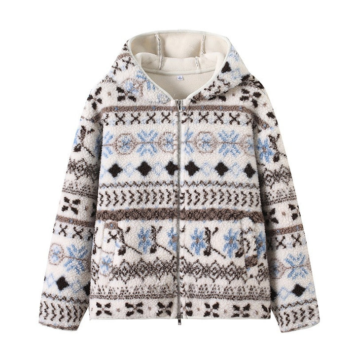 Damen kuschelige Fleecejacke mit Süddeutschem Muster Drune