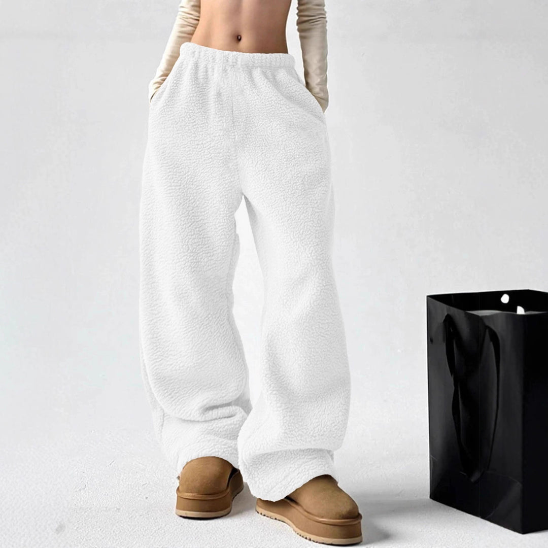 Damen bequeme Fleece-Hose mit weitem Schnitt und elastischem Bund Drune