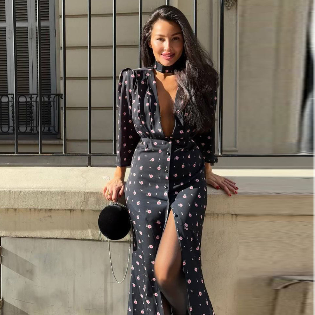 Damen Jumpsuit mit tiefem V-Ausschnitt und stilvollem Schlitz Drune