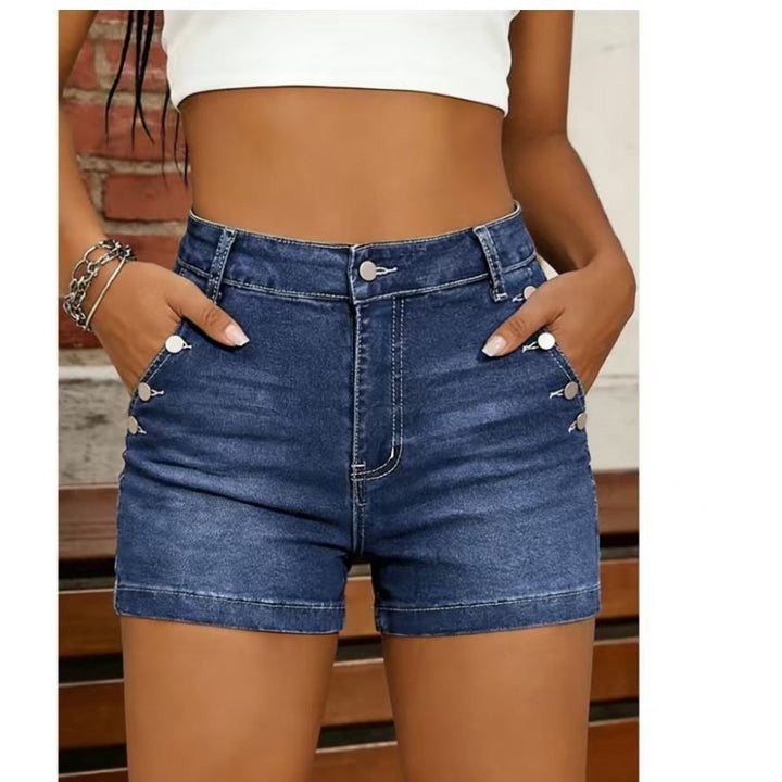 Damen Hochgeschnittene Denim-Shorts mit Knopfdetails Drune