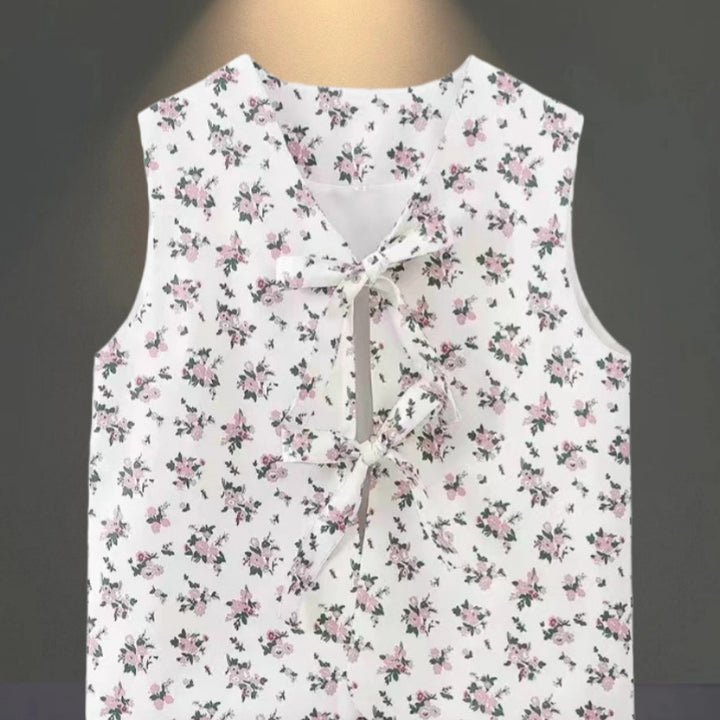 Damen Ärmelloses Blusenkleid mit floralem Design und raffiniertem Schleifenverschluss Drune