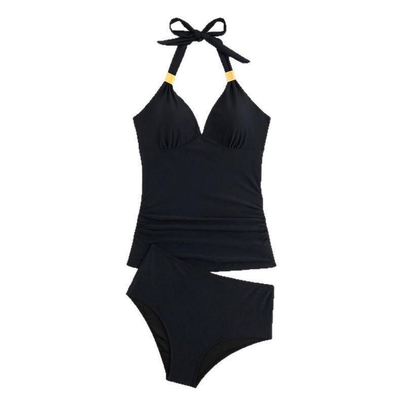 Damen Tankini mit tiefem V-Ausschnitt und dekorativem Knoten Drune