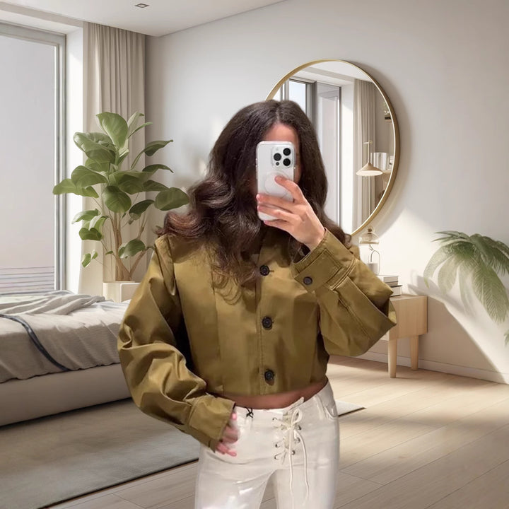Damen modische cropped Jacke mit lässigem Schnitt Drune