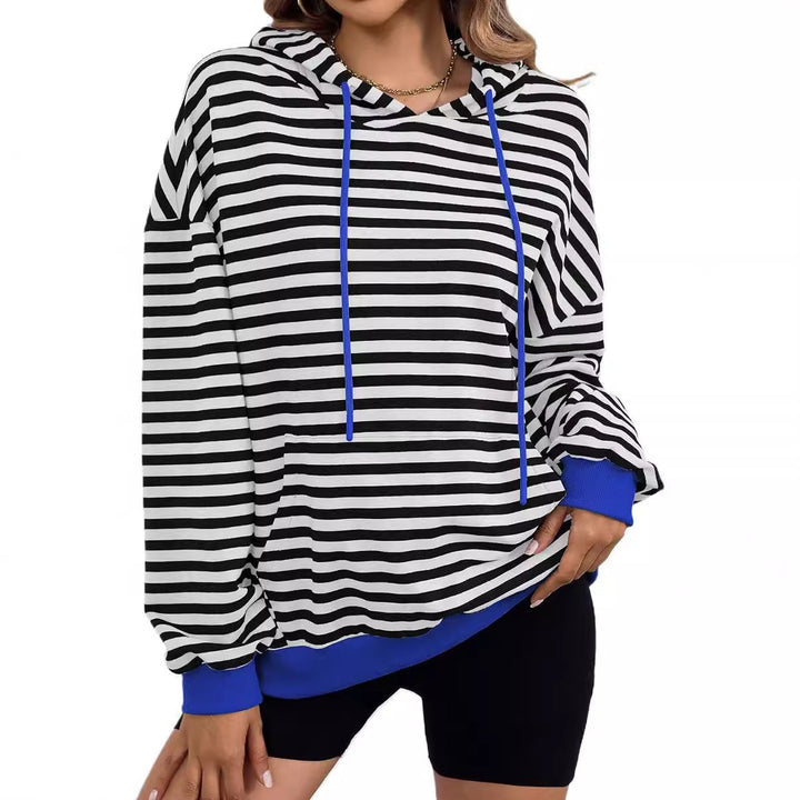 Damen lässiger Kapuzenpullover mit buntem Streifenmuster Drune