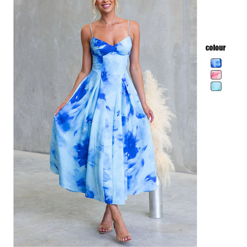 Damen Maxikleid mit zartem floralem Design und raffiniertem V-Ausschnitt Drune